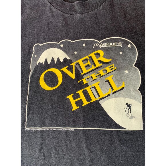 black t-shirt L "Over The Hill" graphic, characteristic of humorous novelty - Picture 2 of 9